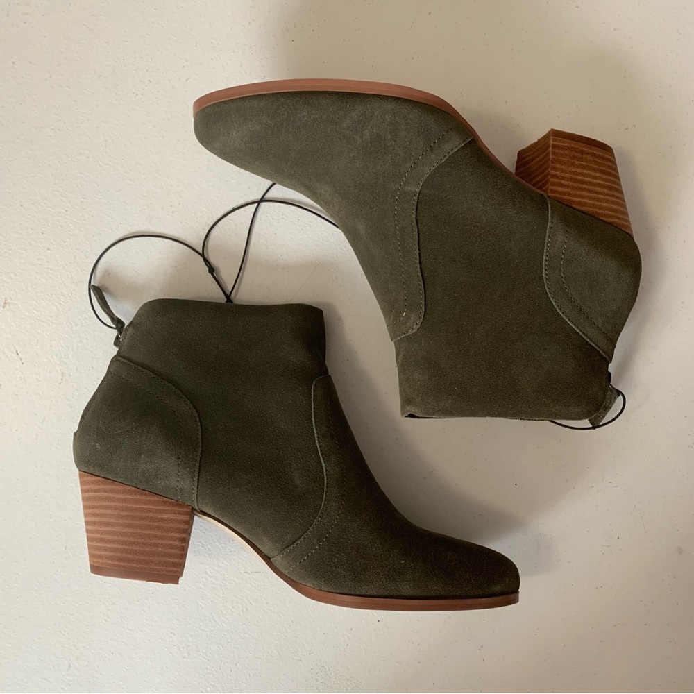 Violet & Red Size 8.5 Suede Leather Olive Green Cupid Bootie NWOB - Picture 5 of 16